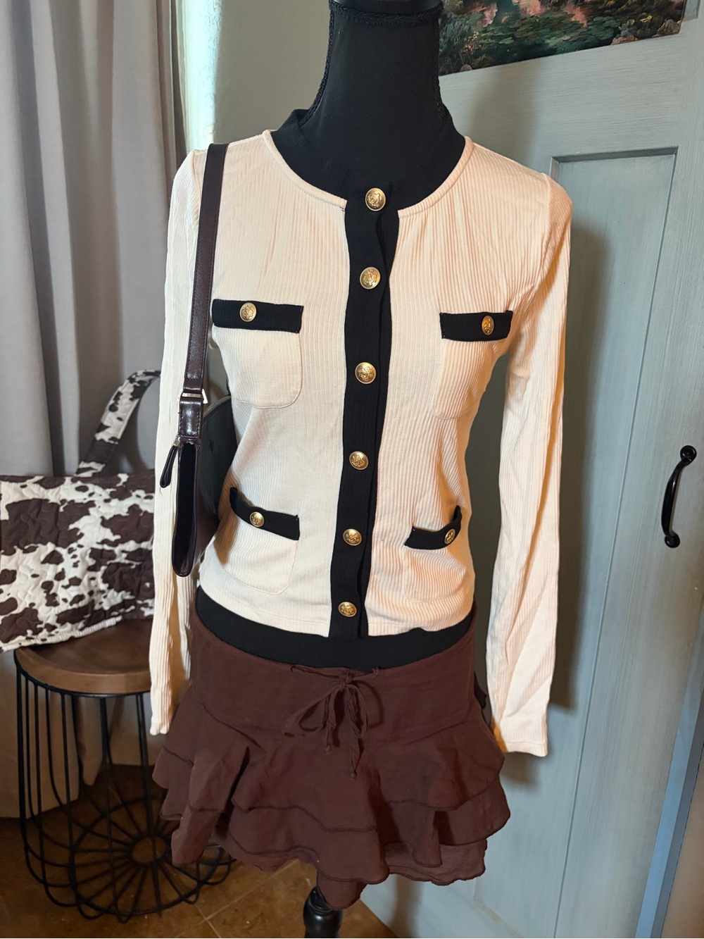 J. Crew Cream Cardigan with Black Trim